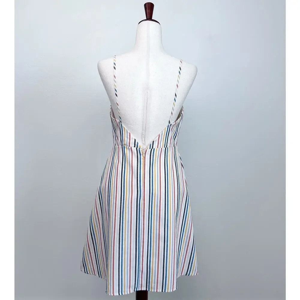 Altar'd State Beachy Coastal Striped Bowtie Front Strappy Mini Dress MEDIUM - Picture 5 of 8
